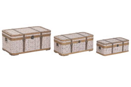 DKD Home Decor Baúl Alpino de Madera con Poliéster, Set de 3 Piezas, Multicolor y Blanco, 70 x 40 x 31 cm