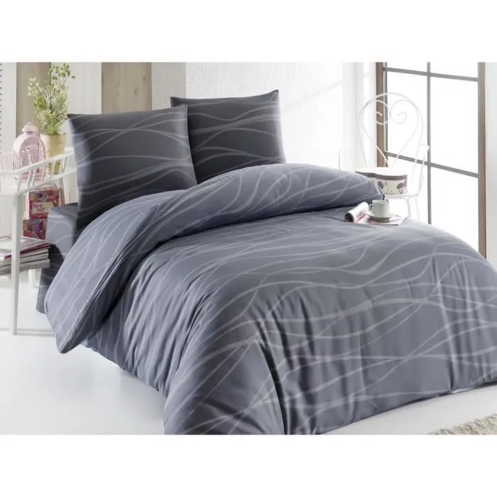 Juego de Cama Funda Nórdica 220x240 cm y Fundas Almohada 60x60 cm - 65% Algodón, 35% Poliéster - Gris Juego de Cama Funda Nórdica 220x240 cm y Fundas Almohada 60x60 cm - 65% Algodón, 35% Poliéster - Gris
