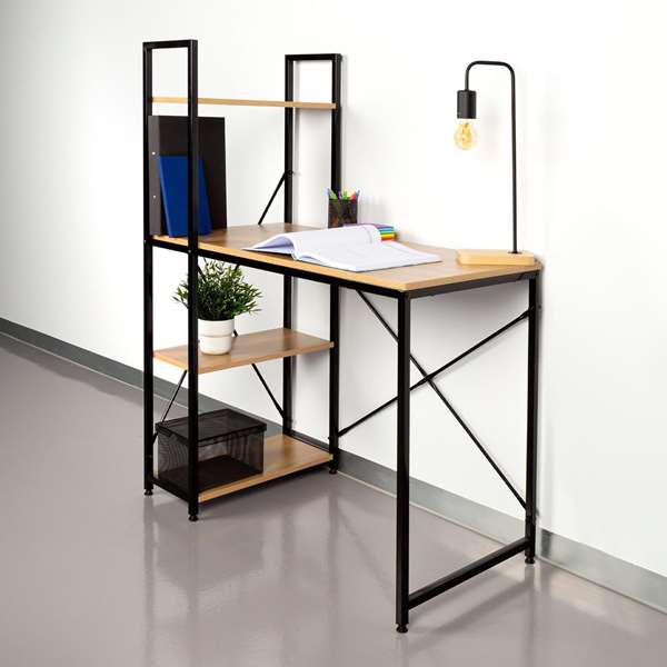 Max Home Mesa Escritorio con Estantería 100x52x120 cm Acero y Melamina