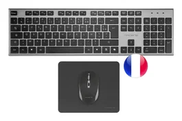 Tacens Combo Inalámbrico 3 en 1 Zenith con Tecla Copilot IA - Teclado AZERTY Francés Bajo Perfil, Ratón 3200 DPI, Alfombrilla | Kit PC DualLink 2.4 GHz para Windows, Mac, PS5, Xbox