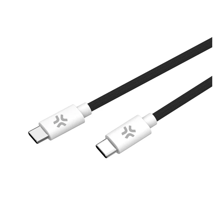 Celly USBCUSBCCOTTBK Cable USB-C a USB-C 1.5m Negro/Blanco, Carga Rápida PD 100W, Tejido Trenzado Resistente para iPhone 15 y Android