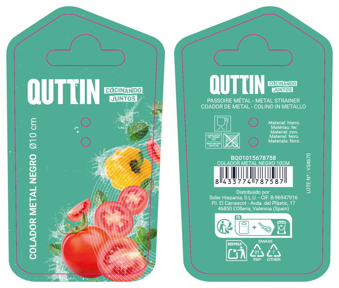 Quttin Colador Metal Negro 10 cm (24 Unidades)