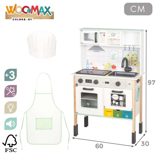 Color Baby Cocina Electrónica de Madera con Lavadora y Planchador 81x30x97 cm - Juguete para Niños