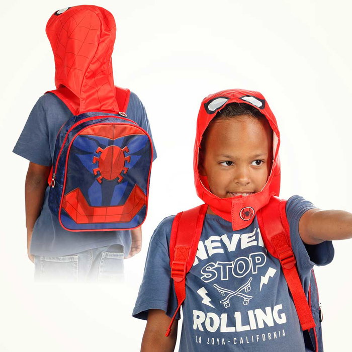 Marvel Spiderman Mochila Infantil con Capucha Integrada Hood Gaze Rojo 11 x 26 x 31 cm
