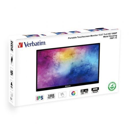 Verbatim 49592 - Monitor Portátil Táctil de 15.6 Pulgadas, Full HD 1080p, IPS, USB-C, Compatible con Windows, Mac, Nintendo Switch, PS5, Xbox - Negro