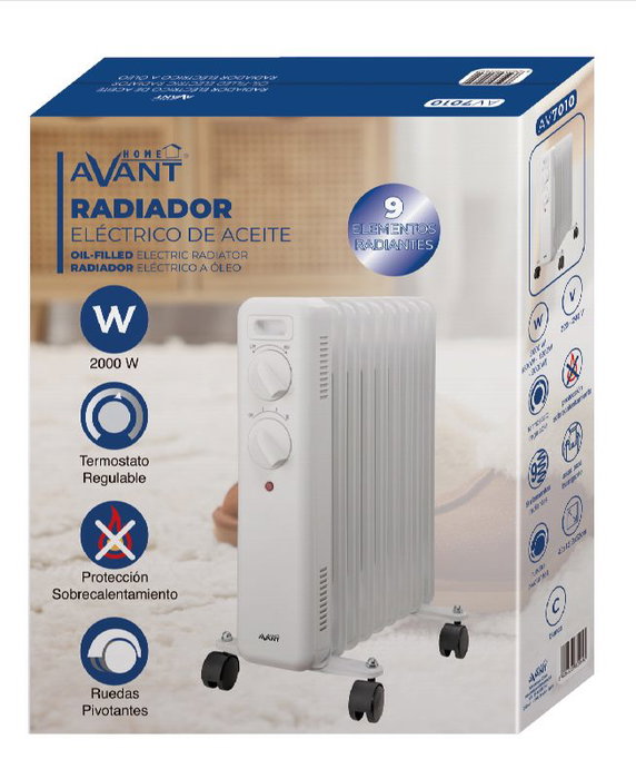AVANT Radiador de aceite de 2000W con 9 elementos y termostato regulable