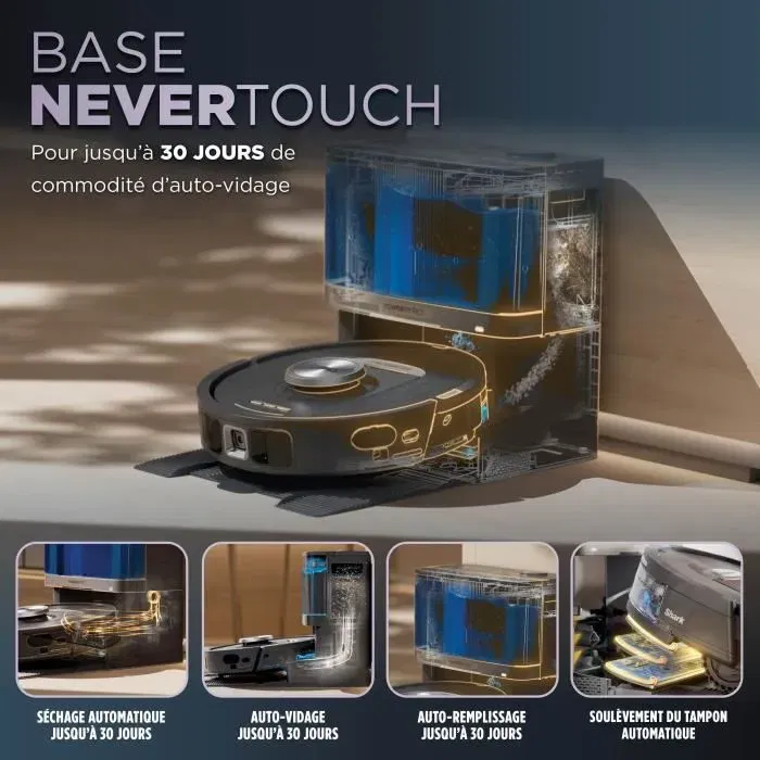 Shark RV2800YEEU Robot Aspirador y Fregador, Negro/Plata, LiDAR, Carga y Autovaciado Sin Bolsa (0.3 L), Estación Base con Depósito de Agua (1.7 L), Para Alfombra y Suelo Duro