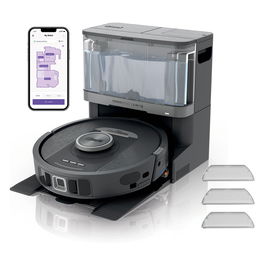 Shark RV2800YEEU Robot Aspirador y Fregador, Negro/Plata, LiDAR, Carga y Autovaciado Sin Bolsa (0.3 L), Estación Base con Depósito de Agua (1.7 L), Para Alfombra y Suelo Duro