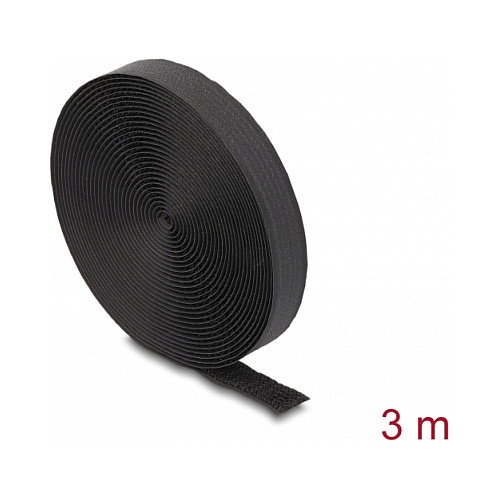 DeLOCK Cinta autoadhesiva de gancho y bucle 3 m x 20 mm negro