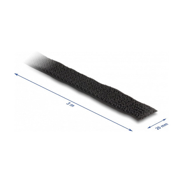 DeLOCK Cinta autoadhesiva de gancho y bucle 3 m x 20 mm negro
