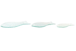 DKD Home Decor Set de 3 Bandejas de Cristal Azul Celeste con Diseño de Pez