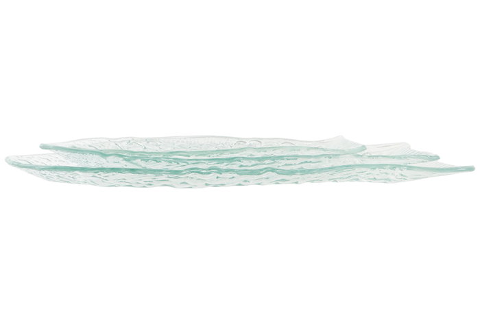 DKD Home Decor Set de 3 Bandejas de Cristal Azul Celeste con Diseño de Pez