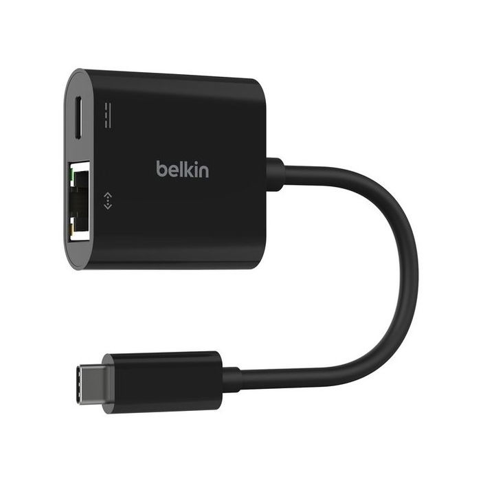 Belkin INC019BTBK Adaptador USB-C a Ethernet Gigabit RJ-45 con Puerto de Carga de 100W, Compatible con MacBook, iPad Pro, Surface Book Belkin INC019BTBK Adaptador USB-C a Ethernet Gigabit RJ-45 con Puerto de Carga de 100W, Compatible con MacBook, iPad Pro, Surface Book