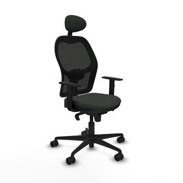 Silla de oficina Jorquera con mecanismo Sincro tapizada con Tela color Negro. Equipada con lumbar 1D, Brazos 1D, Cabecero Fijo y Ruedas 65mm nailon