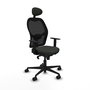 Silla de oficina Jorquera con mecanismo Sincro tapizada con Tela color Negro. Equipada con lumbar 1D, Brazos 1D, Cabecero Fijo y Ruedas 65mm nailon