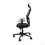 Silla de oficina Jorquera con mecanismo Sincro tapizada con Tela color Negro. Equipada con lumbar 1D, Brazos 1D, Cabecero Fijo y Ruedas 65mm nailon