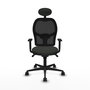 Silla de oficina Jorquera con mecanismo Sincro tapizada con Tela color Negro. Equipada con lumbar 1D, Brazos 1D, Cabecero Fijo y Ruedas 65mm nailon