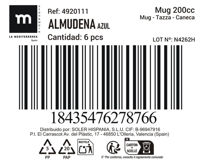 La Mediterranea Mug 200 cc Azul "Almudena" Md (36 Unidades)