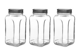 Hermia SHY8203LU Juego de 3 Tarros de Cristal con Tapa Plateada 820 ml cada uno, Apto para Lavavajillas