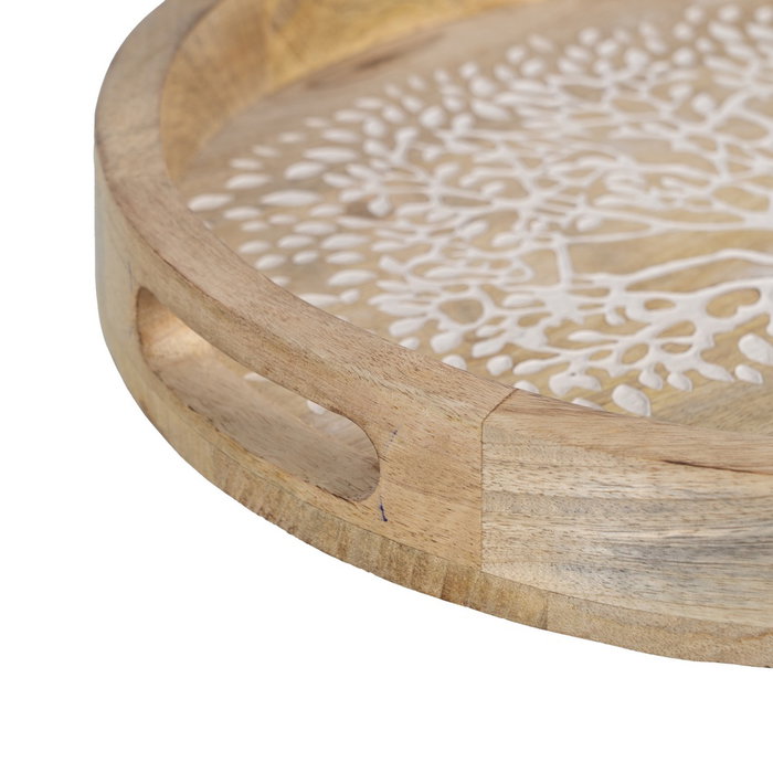 Bandeja Blanco-Natural Madera de Mango 35 X 35 X 5 cm