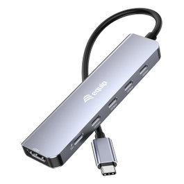 Equip Adaptador USB-C a HDMI con 3x USB-C, USB PD, 4K 60Hz, 0.25m, Aluminio