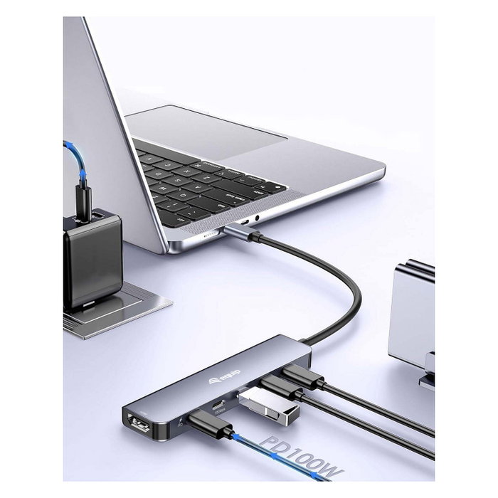 Equip Adaptador USB-C a HDMI con 3x USB-C, USB PD, 4K 60Hz, 0.25m, Aluminio