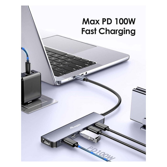 Equip Adaptador USB-C a HDMI con 3x USB-C, USB PD, 4K 60Hz, 0.25m, Aluminio