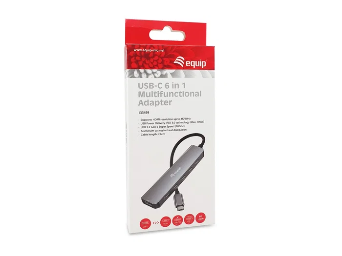 EQUIP Adaptador Multifuncional USB-C a HDMI 4K/60Hz y 4x USB-C