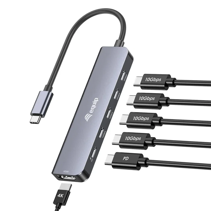 Equip 133499 Base para Portátil y Replicador de Puertos USB-C con HDMI, 4 Puertos USB-C 10Gbps, 4K 60Hz, USB Power Delivery 100W, Cable 0.25m, Aluminio Gris