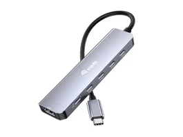 Equip 133499 Base para Portátil y Replicador de Puertos USB-C con HDMI, 4 Puertos USB-C 10Gbps, 4K 60Hz, USB Power Delivery 100W, Cable 0.25m, Aluminio Gris