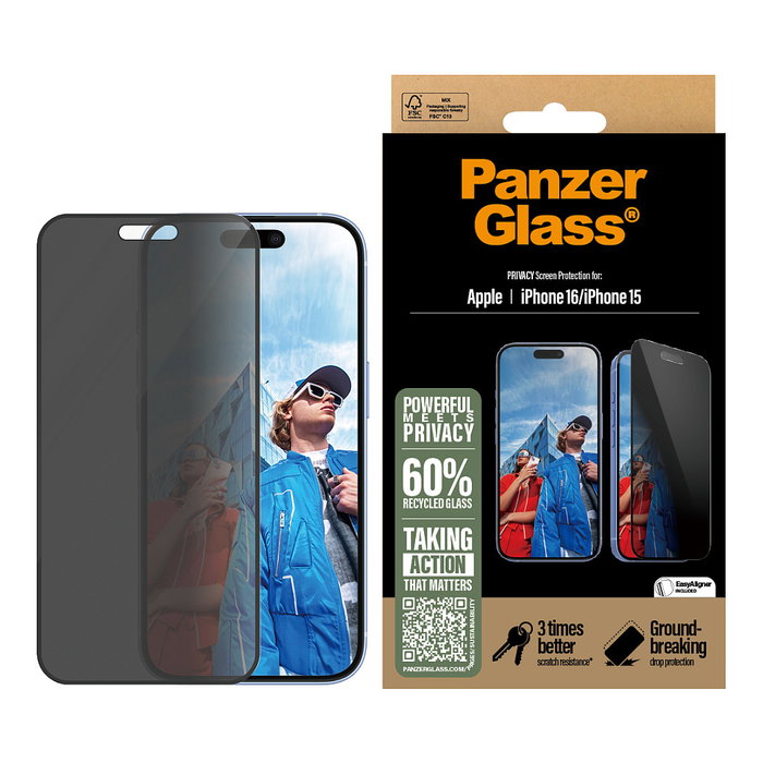 Panzerglass Protector PrivacyScreen Protect para iPhone 24 6.1in Ultra-Wide Fit