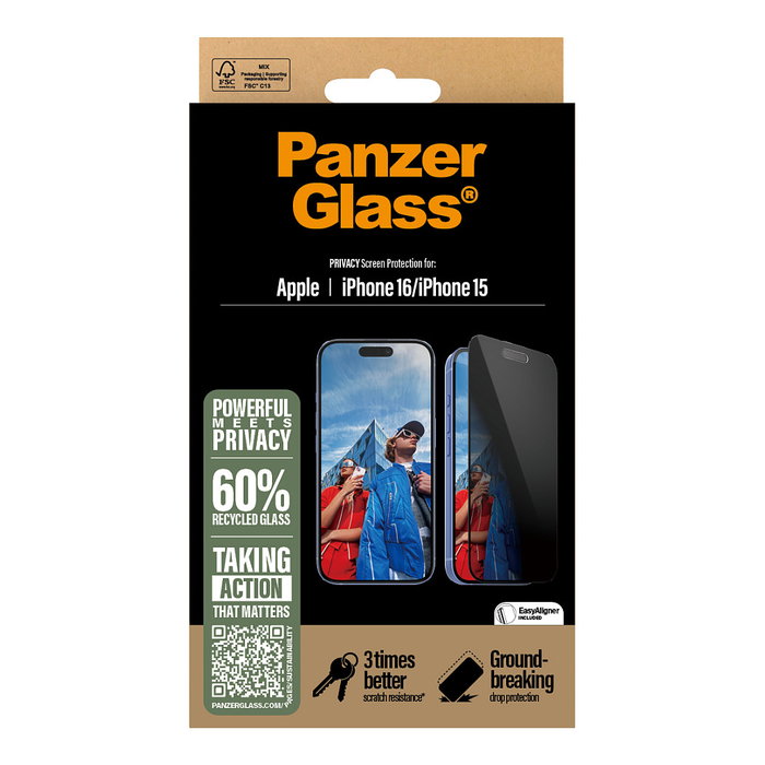 Panzerglass Protector PrivacyScreen Protect para iPhone 24 6.1in Ultra-Wide Fit