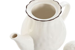DKD Home Decor Tetera Cottage Blanco Marron Porcelana 13 x 16 x 22 cm Capacidad 1l
