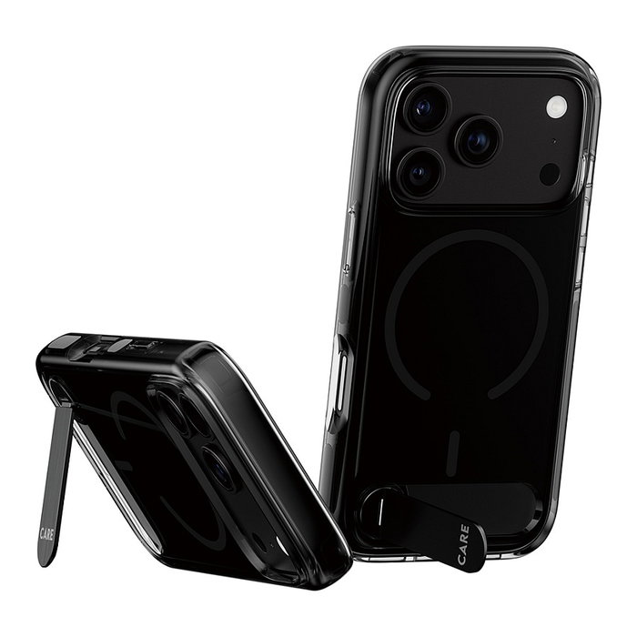 PanzerGlass CARE by PanzerGlass Kickstand Case para iPhone 17 Pro, Smokey m. Schwarz con MagSafe y Soporte