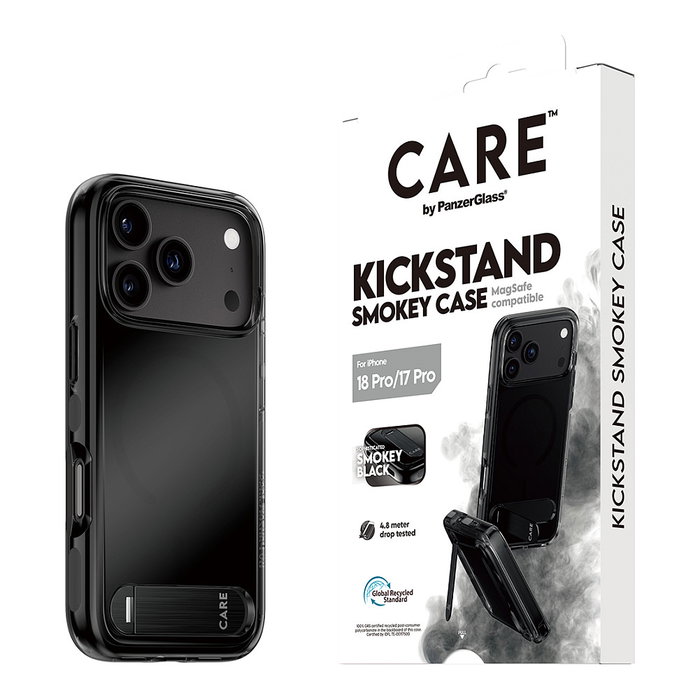 PanzerGlass CARE by PanzerGlass Kickstand Case para iPhone 17 Pro, Smokey m. Schwarz con MagSafe y Soporte