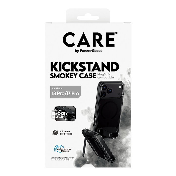 PanzerGlass CARE by PanzerGlass Kickstand Case para iPhone 17 Pro, Smokey m. Schwarz con MagSafe y Soporte