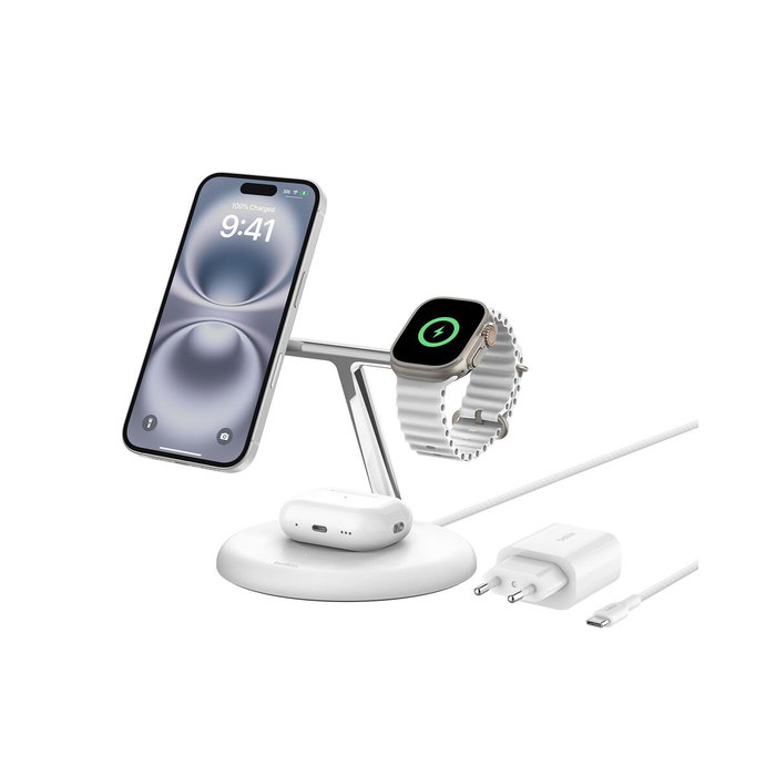 Belkin Base de carga inalámbrica 3 en 1 Qi2 Blanco WIZ023VFWH