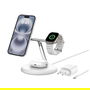 Belkin WIZ023VFWH Base de Carga Inalámbrica 3 en 1 Qi2 15W para iPhone, Apple Watch y AirPods, Inclinación Ajustable, Color Blanco