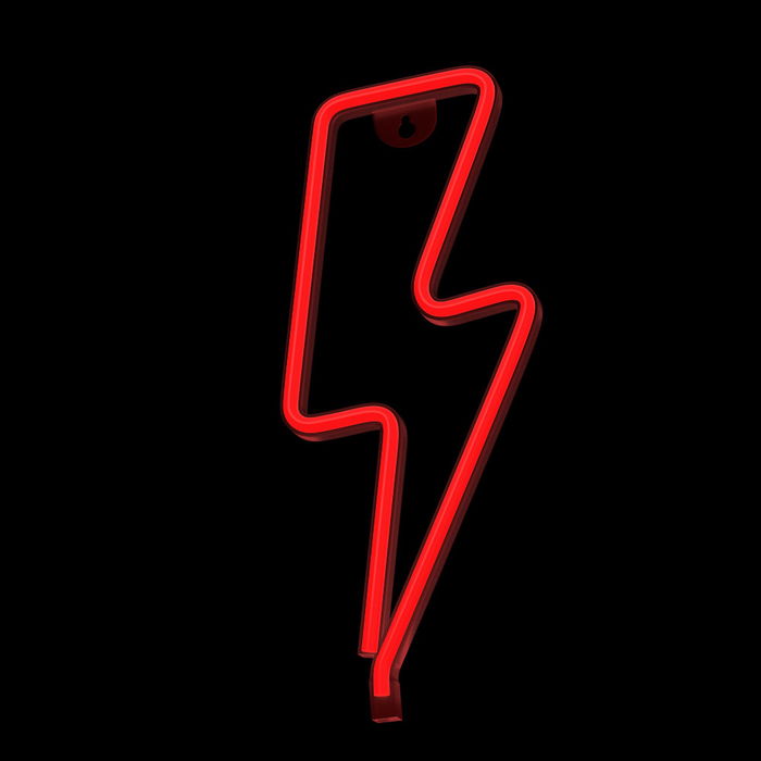 Forever Lampara Forever Neon Led Light Bolt - Luz LED Neon Decorativa Rayo Rojo con Soporte de Sobremesa, USB o Pilas