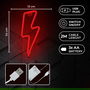 Forever Lampara Forever Neon Led Light Bolt - Luz LED Neon Decorativa Rayo Rojo con Soporte de Sobremesa, USB o Pilas