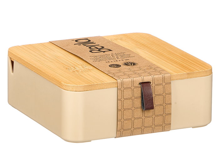 Berilo Organizador Plástico Espejo Bambú Beige 14x14x5.3 cm (Set de 12)