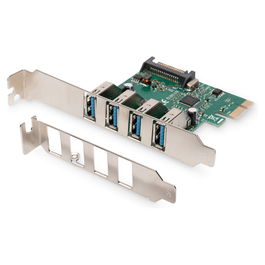 Digitus Tarjeta 4 Puertos USB 3.0 PCI Express Interna con Conexión Cableada y Velocidad de 5000 Mbit/s