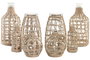 DKD Home Decor Set de 6 Jarrones de Cristal y Mimbre Modelo Botella