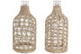 DKD Home Decor Set de 6 Jarrones de Cristal y Mimbre Modelo Botella