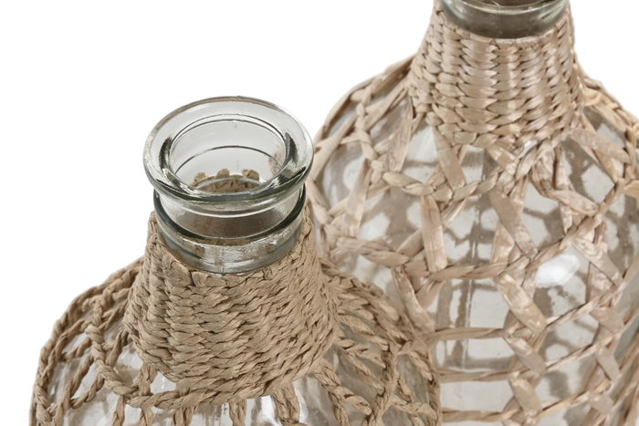 DKD Home Decor Set de 6 Jarrones de Cristal y Mimbre Modelo Botella DKD Home Decor Set de 6 Jarrones de Cristal y Mimbre Modelo Botella