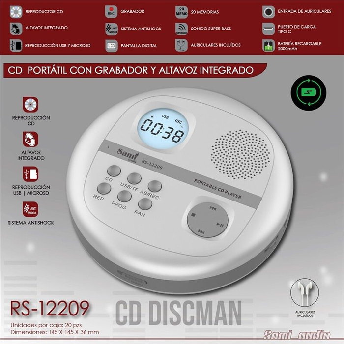 SAMI Discman Portátil con Grabador, Altavoz, USB y Micrófono