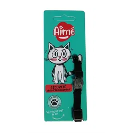 Aime Collar para Gato AIM3281019020655 Terciopelo Negro Nylon Estampado Rojo Blanco con Cascabel Plateado