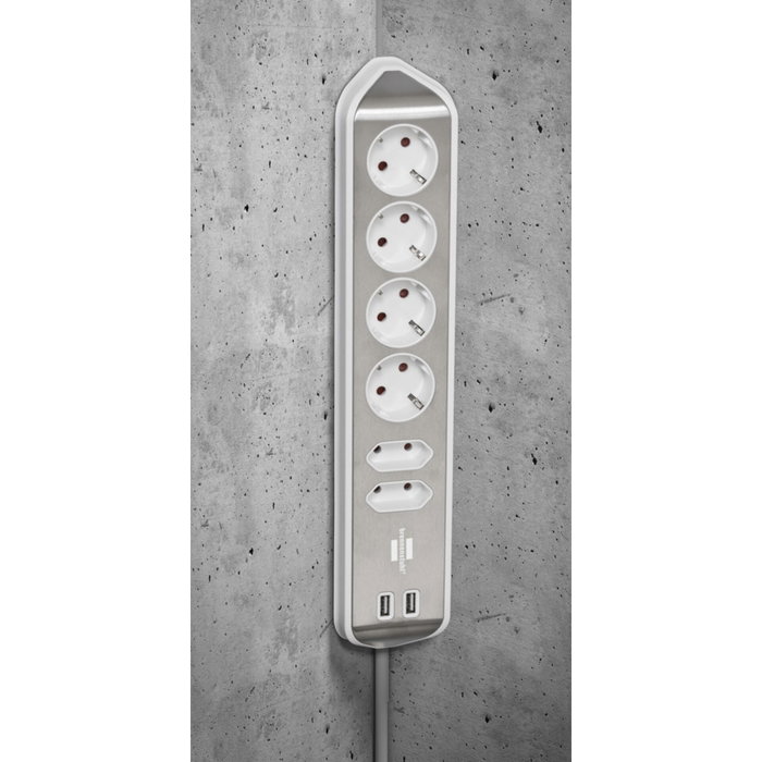 Brennenstuhl Estilo Corner Regleta de enchufes de 6 tomas, Blanco