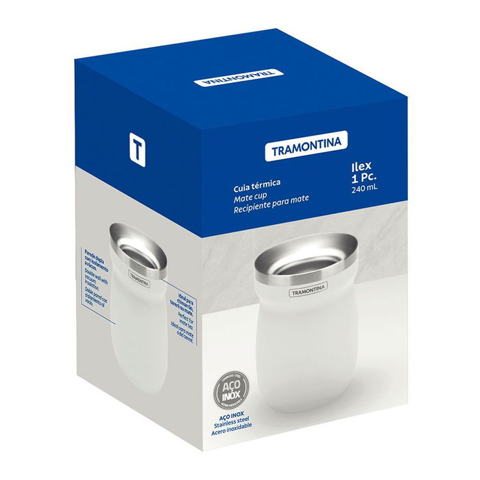 Tramontina Recipiente para mate de acero inoxidable blanco 240 ml