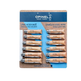 Opinel Expositor Navajas Acero Inoxidable Nº6, 7 y 8 - 12 Unidades (4 uds de cada número, hojas de 7, 8 y 8.5 cm)